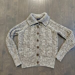 Gap Cardigan Sweater Women Medium Brown Marled Cable Shawl Collar Y2K Retro